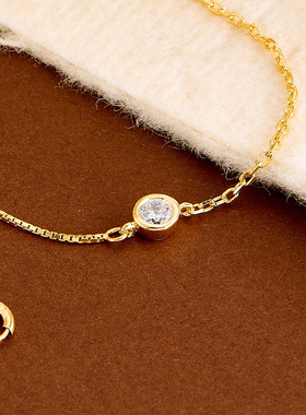 S925银14K镀金单钻泡泡手链