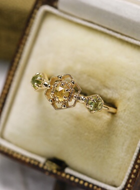 复古轻奢黄水晶绿橄榄银镀金项链