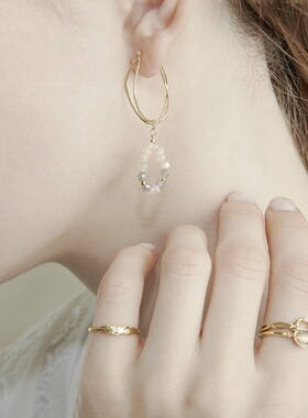 日系轻奢925银镀14K金羽毛戒指