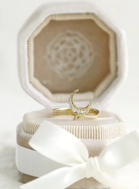 轻奢星月白锆石S925银镀金戒指