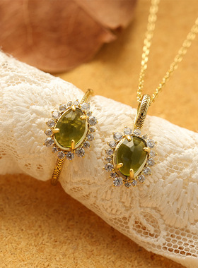 日系轻奢不规则橄榄石戒指镀金