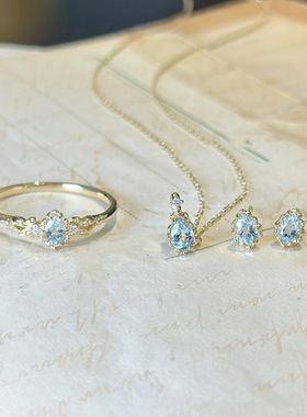 韩金盈蓝天花朵迷你水滴项链