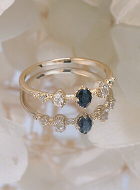 925银镀金蓝砂紫金石星辰戒指