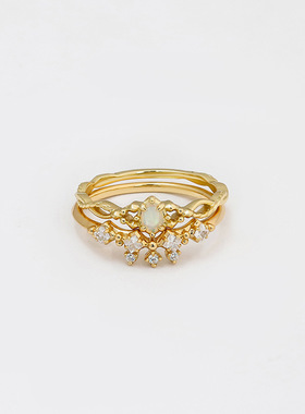 法式复古S925银天然澳宝戒指