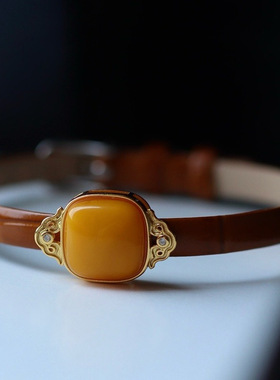 天然老蜡方形表盘吊坠两用款