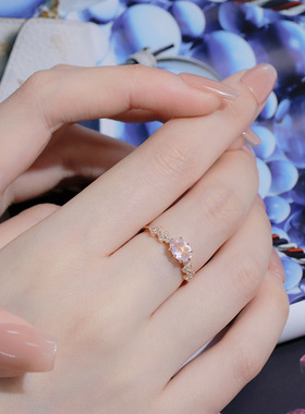 敦丽珠宝2022夏季新品指环S925纯银镶嵌天然粉晶优雅气质戒指女