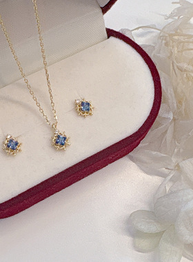 日系紫罗兰坦桑石镀10K项链耳钉