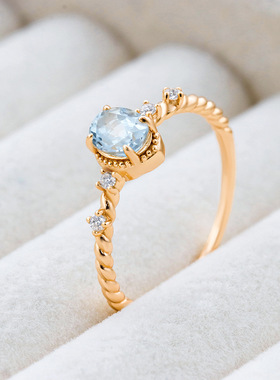 日系复古S925银天空蓝托帕戒指