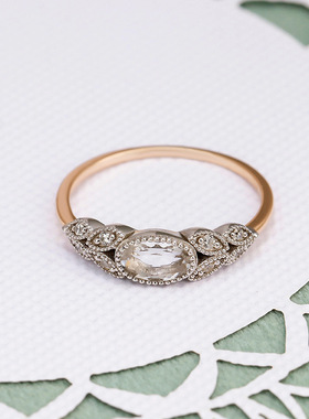 法式复古S925银镀14K金白水晶戒