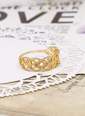 复古宫廷925银镀金镂空藤蔓戒指