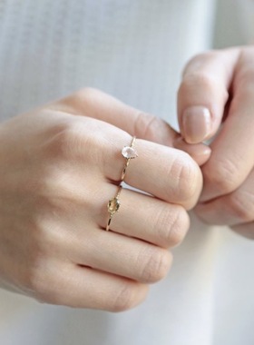 S925银镀14K金水滴粉晶戒指