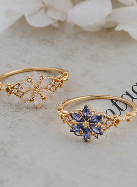 轻奢风S925银镀14K金坦桑锆戒指