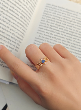 Dunli天然蓝晶石蕾丝镂空戒指