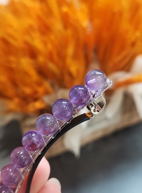天然巴西紫水晶石古典流苏发夹半发一字横顶夹鸭嘴夹清新成人百搭