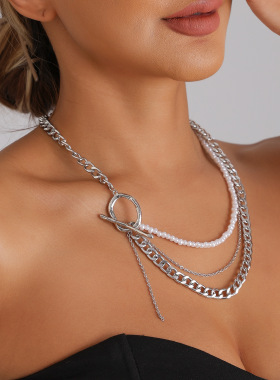 欧美跨境饰品时尚仿珍珠串珠叠戴项链女 ins轻奢冬季短款necklace