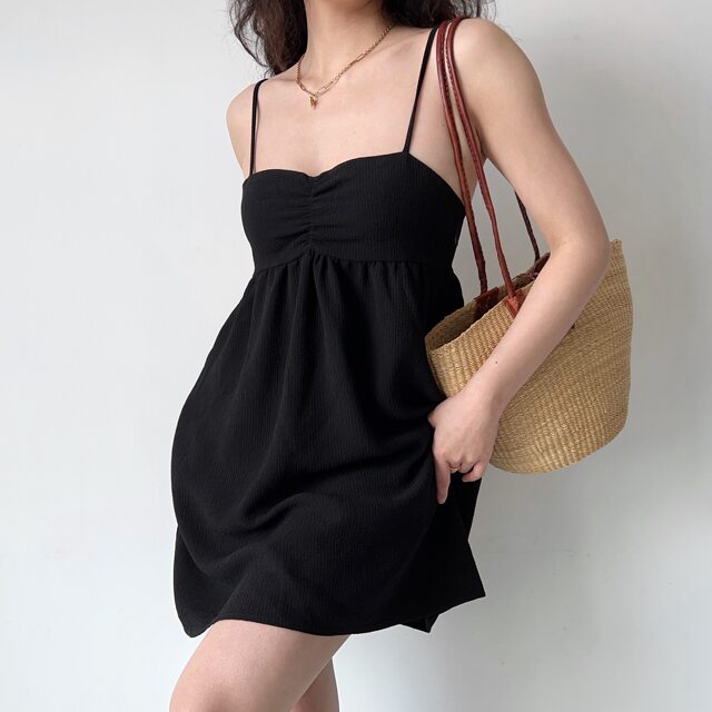 GO GIRL Go homemade European and American style simple chest fold camisole dress female high -waist A -line skirt