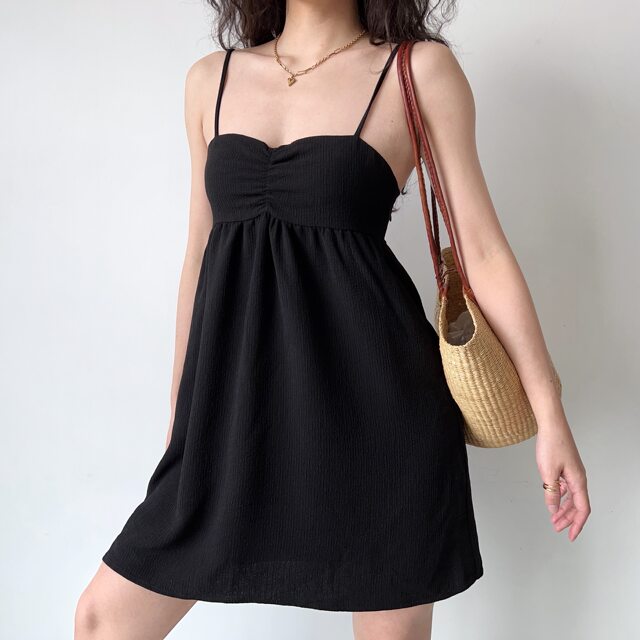 GO GIRL Go homemade European and American style simple chest fold camisole dress female high -waist A -line skirt