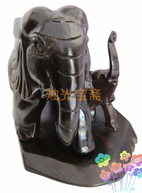 母子大象黑檀木雕风水摆件