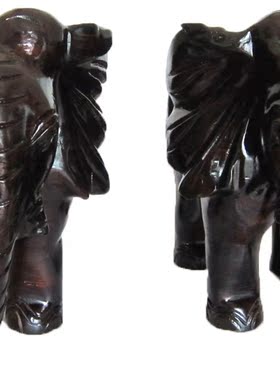 大象黑檀木雕刻风水摆件一对祝福