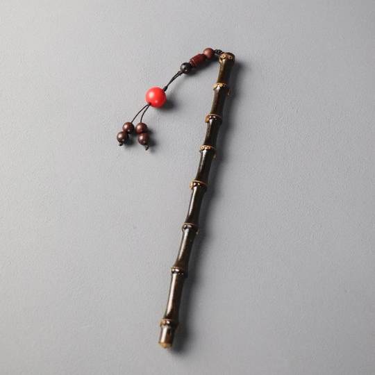 天然紫竹鞭手把件文玩节节高升钥匙扣老料实心竹挂件满钉手工竹雕