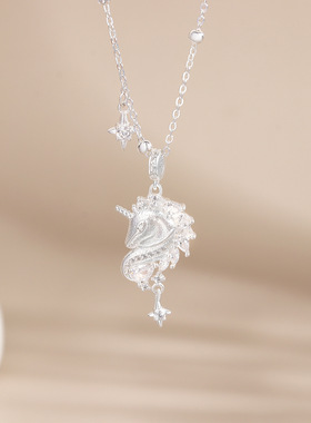 s999纯银独角兽项链女足银新款时尚高级感轻奢小众锁骨链黄金同款