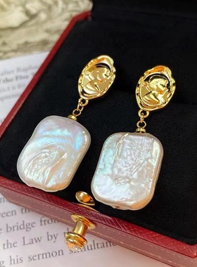 法式方牌天然珍珠巴洛克吊坠高级感项链女轻奢时尚个性小众气质