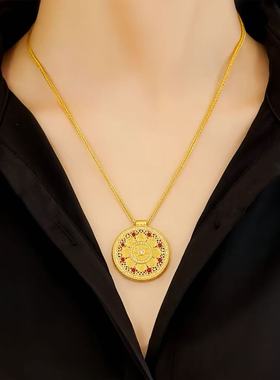 18k金莲花罗盘吊坠Au750八瑞相莲圆牌镂空镶钻黄金吊饰