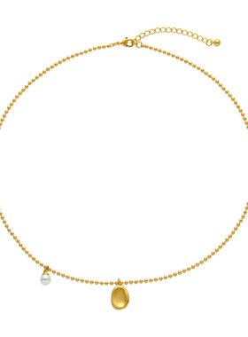 法式简约小金豆珍珠项链圆牌吊坠锁骨链百搭气质短款圆珠个性质感