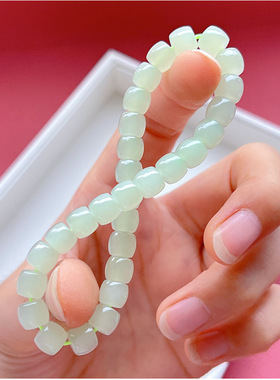 天然和田玉渐变手链男女款晴水手串桶珠散珠串珠白玉轻奢手饰礼物