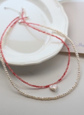 天然淡水珍珠夏季新品 短款项链戴芬石吊坠项链少女粉温柔叠戴