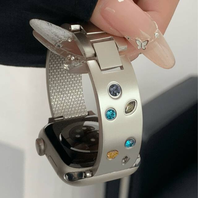 New Xiaoxiangfeng Colorful Diamond Bent Metal Watch Strap