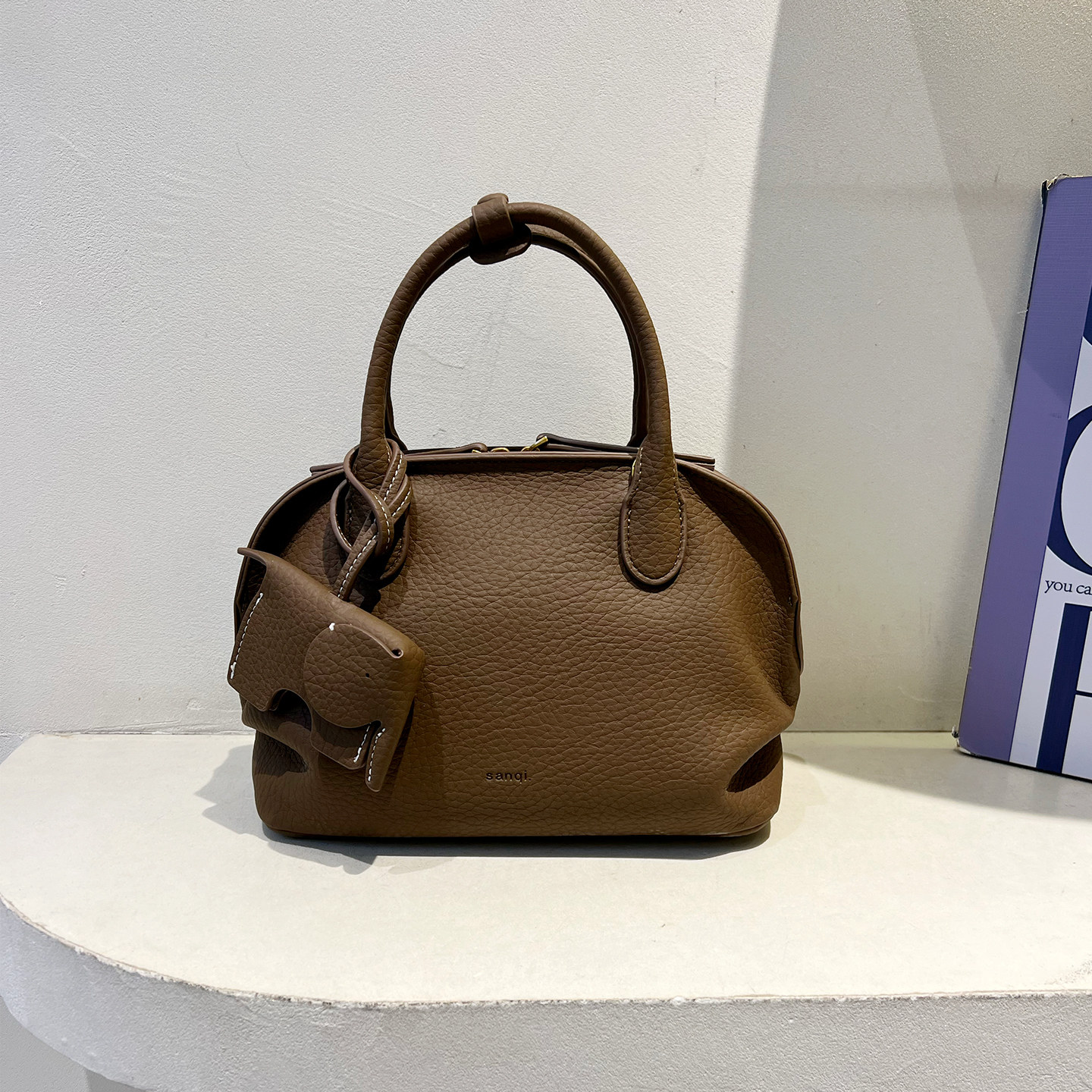 小众质感荔枝纹手提贝壳包时尚保龄球包女2025新款轻奢百搭斜挎包,淘宝优惠券,粉丝福利购,淘宝优惠卷