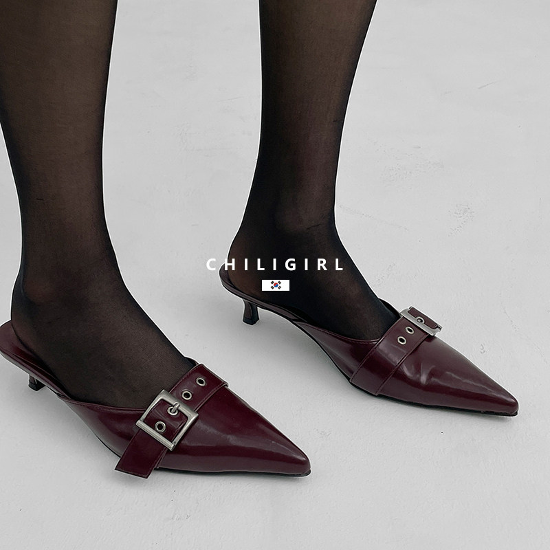 CHILIGIRL韩国东大门尖头高跟凉鞋皮带扣细跟后空半托穆勒鞋夏季,淘宝优惠券,粉丝福利购,淘宝优惠卷