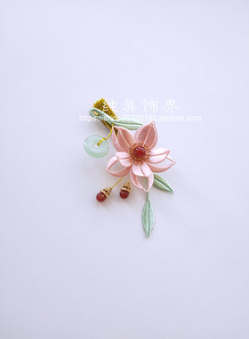 纯真饰界手工缠粉色桃花发夹