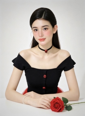 晚时光黑色丝绒立体白色绸缎项链