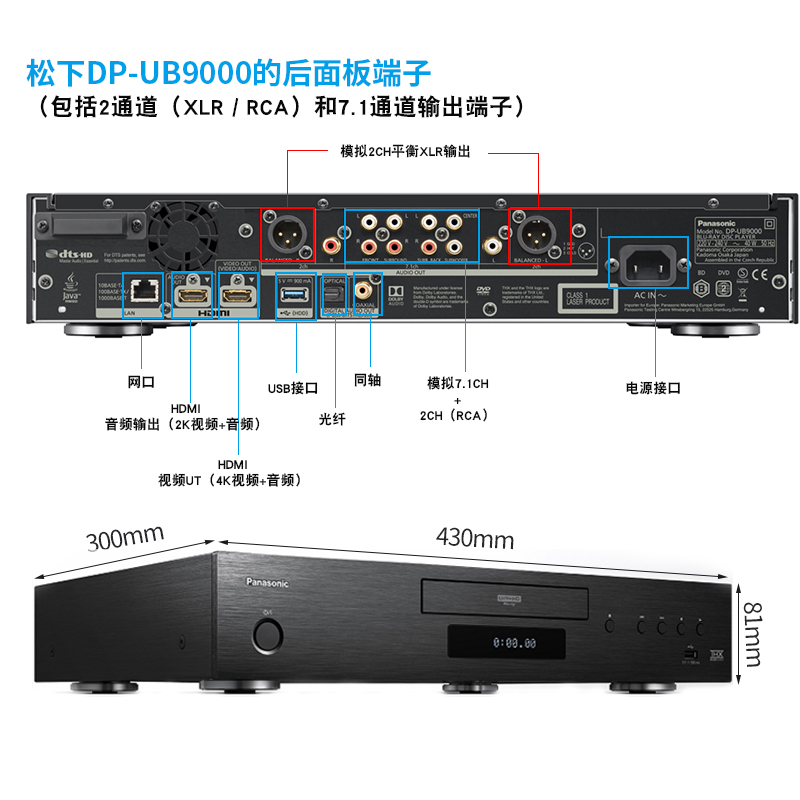 松下 DP-UB9000真4K蓝光3D播放机HDR高清UHD播放器CD DVD影碟机-图2