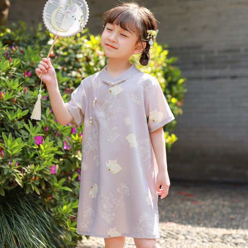 儿童旗袍夏季新款中国风改良款连衣裙女孩夏洋气可爱中长款公主裙