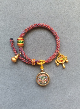 纯手绘扎基拉姆小唐卡手工编织手绳简洁款招财拉萨直发全国包邮