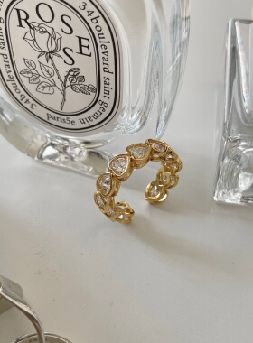 7 rings ins风小众设计感黑白复古爱心钴石戒指女