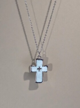 蓝色十字架吊坠项链女