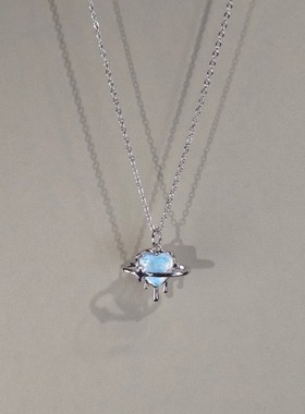 Cute运气古着女生项链蓝色爱心链