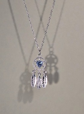 古着女生项链蓝色捕梦网高级项链