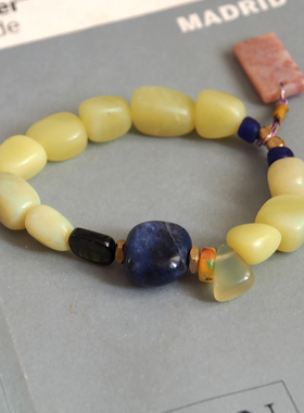 珠莲碧荷『暗夜幽光』天然金发晶墨蓝色蓝纹石多宝高级感时尚手链