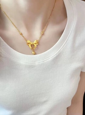 归真居时尚简约在逃公主砂金蝴蝶结项链女夏爱心流苏吊坠长款套链