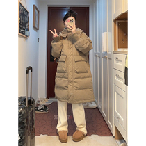 MJ Gestational Woman Dress Autumn Winter Advanced Thickened Thermal Loose Medium Length with cap down Down Jacket White Duck Suede