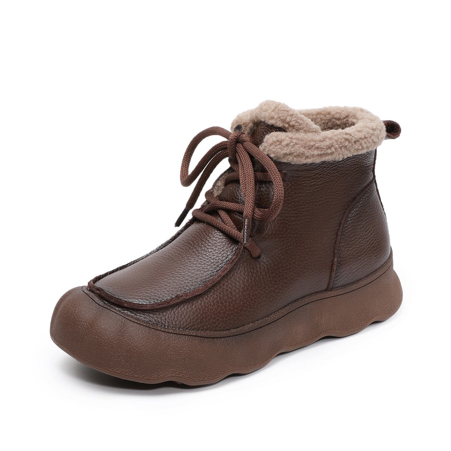 头层牛皮雪地靴女加绒加厚软底短靴2025冬新款真皮复古高帮鞋棉靴,淘宝优惠券,粉丝福利购,淘宝优惠卷