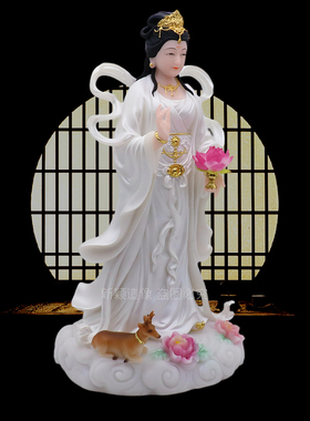 华岳圣母三圣汉白玉神像供奉摆件