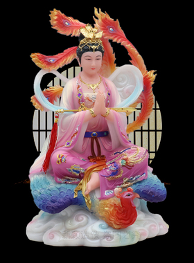 九天玄女娘娘坐凤汉白玉佛像摆件