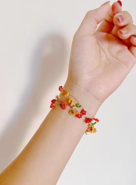 莫奈的花园浆果花朵手作手链覆盘子山楂之恋法国蕾丝梭编手部饰品