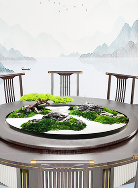 皮皮水大圆桌摆设转盘花艺新中式